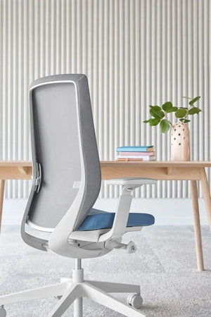 Accis Pro Premium Ergonomic Task Chair Side Detail with Wooden Desk
