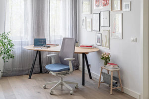 Accis Pro Premium Ergonomic Task Chair with Oval Shaped Desk and Wooden Side Table