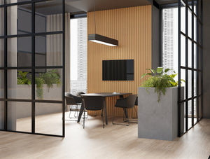 Alega Four Legged Media Table with Jupiter Sled Base Black Finish Chair in Modern Office Setting 2