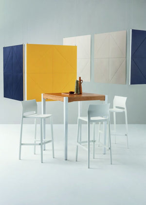 Bakhita Polypropylene Stool With Hightop Table And Acoustic Panel In Studio Setting