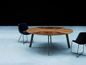Balma Simplic Walnut Brown Round Meeting Table With Metal Legs