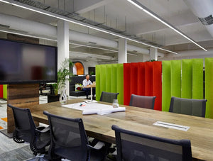 BuzziBlinds Freestanding Acoustic Panels within Open Space Office with TV Monitor