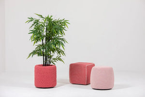 BuzziKnit Office Planter in Light Red Finish with Square and Round Pouffe
