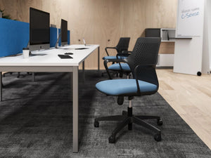 C-Sense Bench Desk with Blue Desk Screen and Black with Blue Amrchair