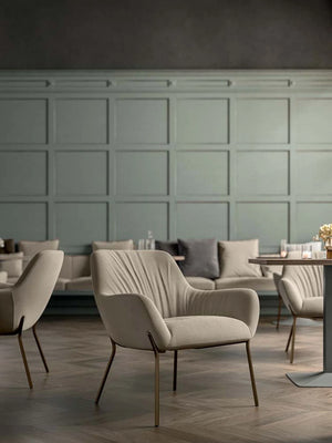 City Deco Armchair With 4 Deco Legs In Off White With White Sofa In Reception Area
