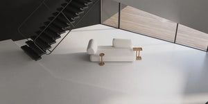 Daaz Modular Seating in White with Wooden Side Table and Coffee Table