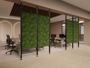 Decora Modular Glass Board in Green Finish with Jersey Ergonomic Task Chair with Key Meeting Table in Modern Office Setting