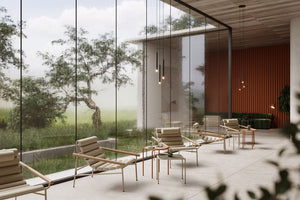 Dress Code Fashion Lounge Chair with Coffee Table in Reception Setting
