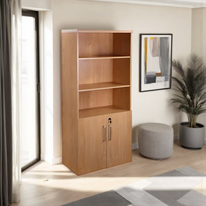 Elite 5 Level Cupboard Part Open with Round Grey Pouffe and Indoor Plants in Modern Office Setting