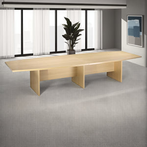 Elite Barrel Shaped Boardroom Table with 3 Panel Legs and Indoor Plant in Modern Office Setting 2