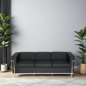 Elite Black Faux Leather 3 Seater Sofa in Lounge Area Setup 3