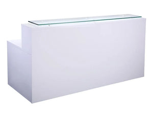 Elite High Gloss Right Angled Reception Unit With Glass Top And Return In White