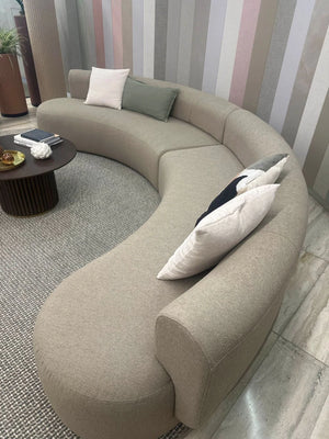 Emme Modular Seating Curved Seating with Cushions and Round Black Coffee Table
