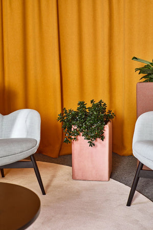 Floris Upholstered Pot in Pink Finish with Grey Armchair