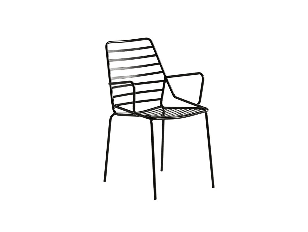 Gaber Link Stackable Outdoor Chair With Armrests In Black Metal Finish