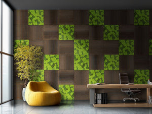 Gili Acoustic Moss and Nordic Lichen Frame in Green Finish with Lounge Chair and Table in Executive Office