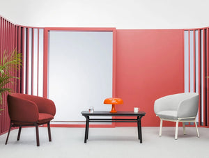 Grace Armchair on 4 Legged Base with Red and White Finish and Black Table