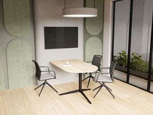 Harmon Media Table with Vela Pyramidial Base Chair in Modern Office Setting