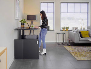 Homefit Smart Cabinet With Height Adjustable Worktop And Storage Shelf In Black In Situ Extended