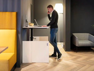 Homefit Smart Cabinet With Height Adjustable Worktop And Storage Shelf In White In Situ Extended