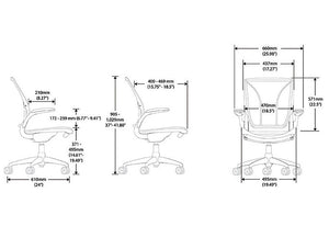Humanscale Diffrient World All Mesh Task Office Chair 10 Dimensions