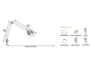 Humanscale Ergonomic And Dimmable Element 790 Desk Light 10 Dimensions