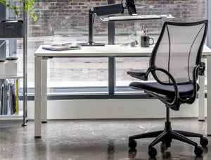 Humanscale Liberty Mesh Back Task Office Chair 7 in Black with Black Trim in Work Desk