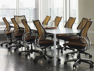Humanscale Liberty Mesh Back Task Office Chair 8 in Polished Aluminum with Black Trim in Conference Room