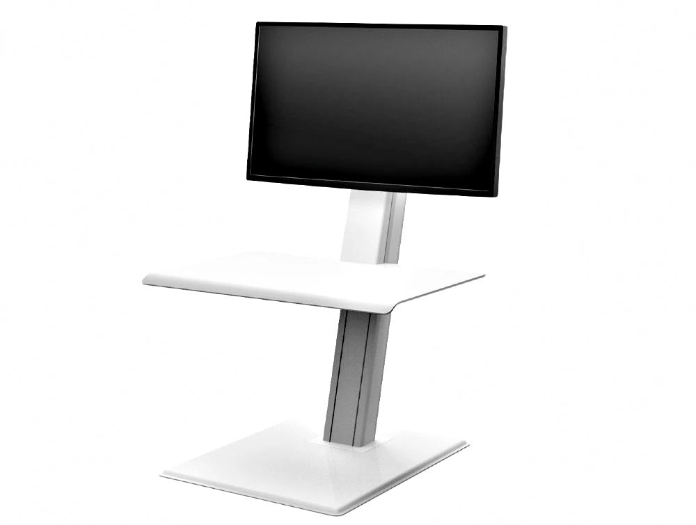 Humanscale Quickstand Eco Desk Converter For Home And Corporate Office In White With Single Monitor