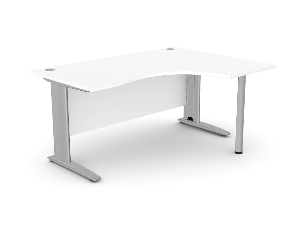 Komo Radial Desk With Cable Managed Cantilever Legs in White Finish Top and Grey Legs