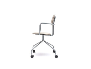 MDD New School Swivel Castor Wheel Chair in Light Wood Finish with Metal Legs