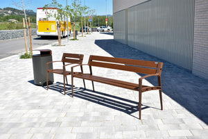 Mielek Outdoor Litter Bin with Outdoor Bench and Chair in Outdoor Setting