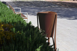 Minsk Outdoor Waste Bin with Bench in Outdoor Setting 2