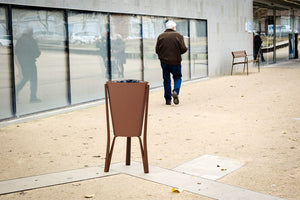 Minsk Outdoor Waste Bin with Bench in Outdoor Setting