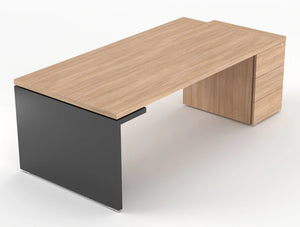 Mito Executive Desk with Side Storage Amber Oak Top Black Gloss Body 2219mm