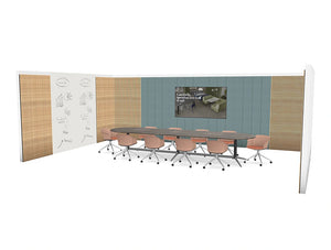 Office Boardroom with Acoustic Panels Glassboards and Wooden Slat Wall with Harmon Tabe and Jupiter Meeting Room Chair