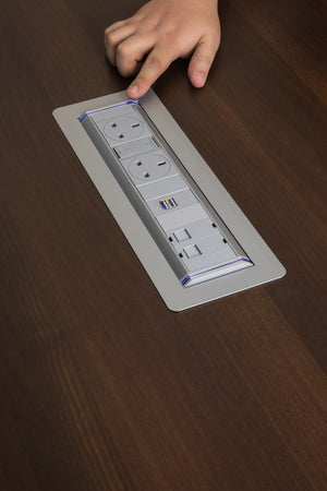 One Touch with 2no UK Fused Sockets White Attached in the Table