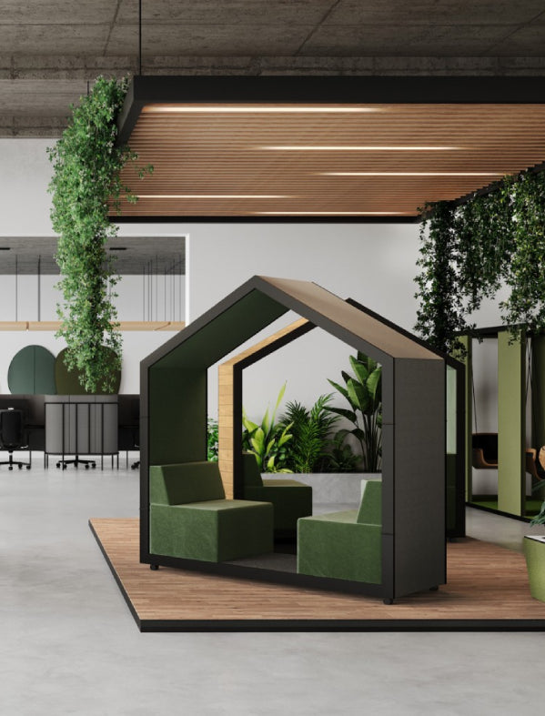 Open Meeting Pod With Mobile Screen And Indoor Plant In Breakout Setting