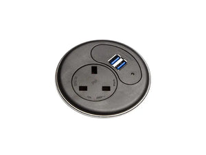 Punto In Desk Power Module with 1x Power 2x USB Charge Black