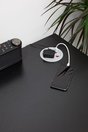 Punto Plus 1 UK Socket In Desk Power Module Grey Attached in the Table