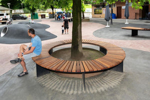 Riga Circular Backless Outdoor Bench in Outdoor Setting