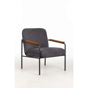 Settle Reception Chair with Wooden Arm Pads in Black Wire Frame - Grey Fabric/Dark Brown
