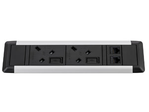 Slimline Omega 2 UK Sockets In Desk Power Module Black