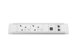 Slimline Omega 2 UK Sockets In Desk Power Module White 2
