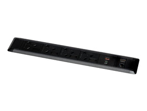 Slimline Omega 4 UK Sockets In Desk Power Module Black