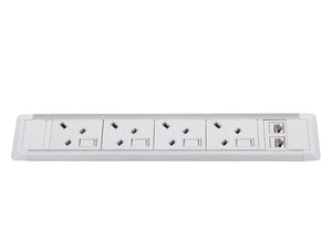 Slimline Omega 4 UK Sockets In Desk Power Module White