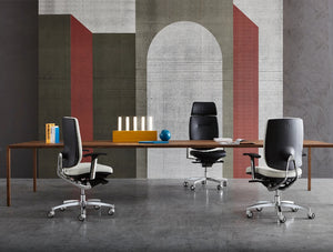 Spirit Manager Office Chair 3 in White Seat with Long Wooden Table in Office