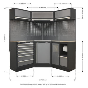 Superline PRO Corner Storage System with Stainless Worktop 1.55m APMSSTACK08SS 13