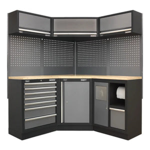Superline PRO Corner Storage System with Wood Worktop 1.55m
