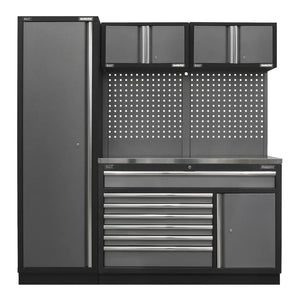 Superline PRO Storage System with Stainless Steel Worktop 1.96m with 2-Door Wall Cabinet